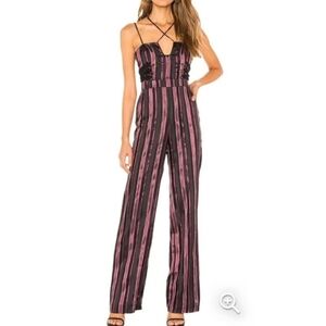 NWT House of Harlow x REVOLVE Madeline Jumpsuit in Purple & Noir Stripe Size XS